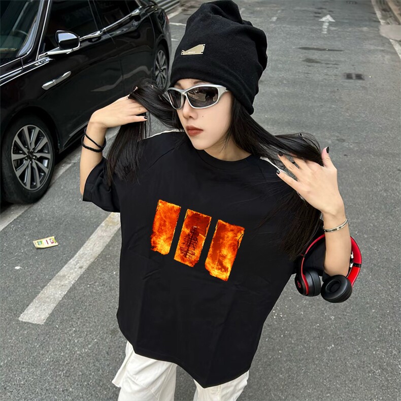 抖音得物高品质二开240克宽松纯棉美式潮牌三条杠织带短袖T恤,男装T恤,电商A486-1