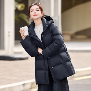 90白鸭绒羽绒服女2025冬季新款中长款连帽加厚宽松保暖羽绒外套图片