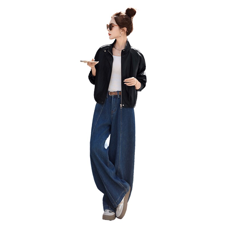 BAO现货外套女2026新款春秋季简约翻领软皮衣夹克上衣女装PU,女装皮衣,江南女神