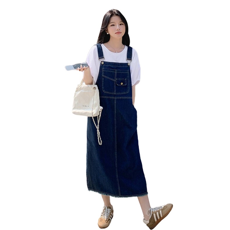 洋气减龄牛仔背带裙女2025夏季新款百搭直筒宽松薄款吊带连衣裙子,女装套装/套裙,慧尚2-185