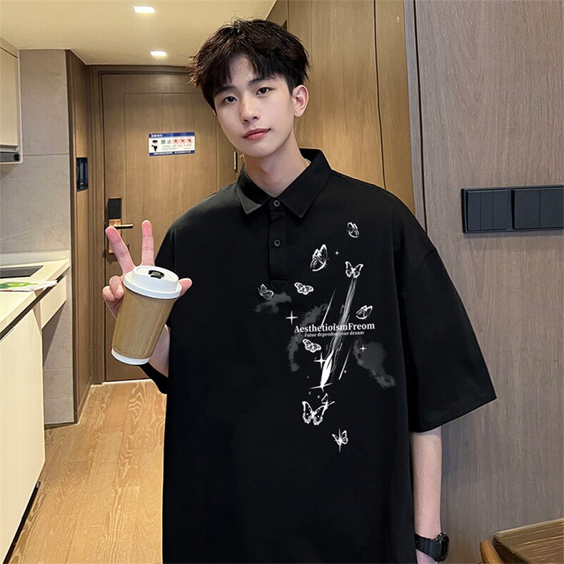 可设48小时支持抖音得物来样二开网眼透气翻领t恤美式短袖POLO衫,男装T恤,电商A486