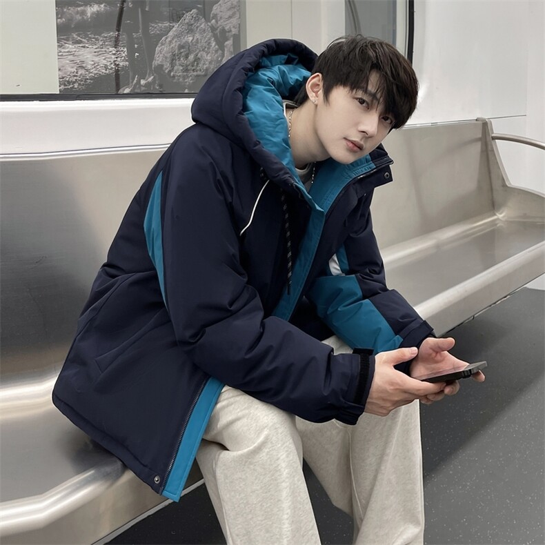 新标90白鸭绒连帽羽绒服时尚百搭拼接宽松休闲外套BL0612-P245,男装羽绒服,电商B306