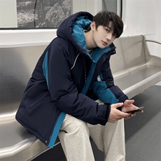 新标90白鸭绒连帽羽绒服时尚百搭拼接宽松休闲外套BL0612-P245，男装羽绒服，电商B306