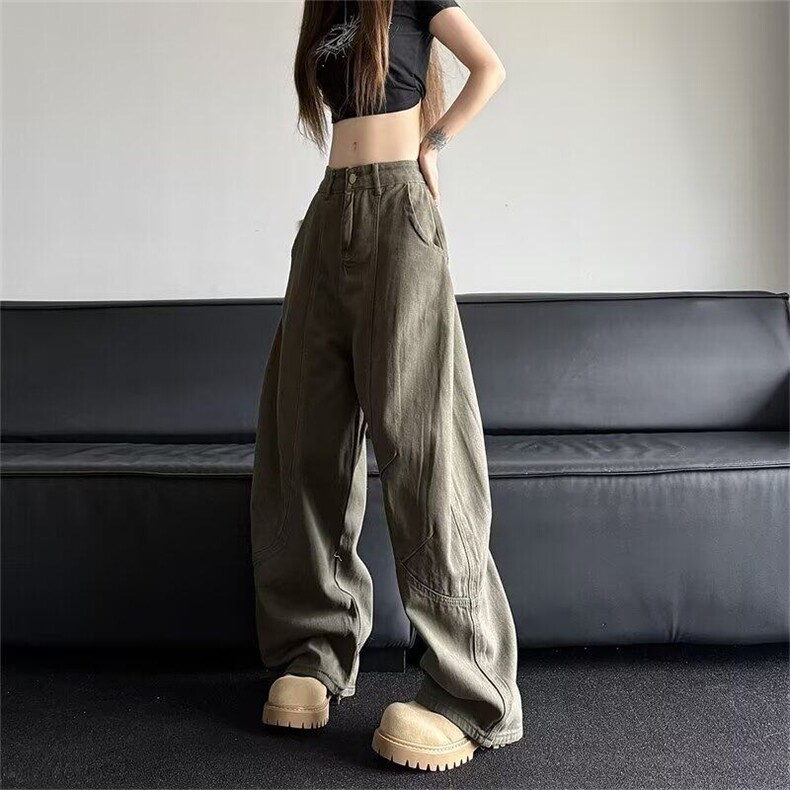 美式复古廓形设计感弯刀牛仔裤男女2025新款街头vibe风松弛拖地裤，男装牛仔裤，星座506A