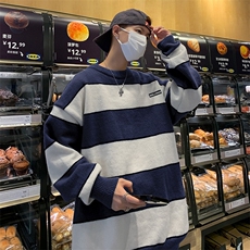 条纹撞色毛衣男秋冬季新款日系复古宽松休闲针织衫线衣M509/P48，男装针织衫/毛衣，星座506