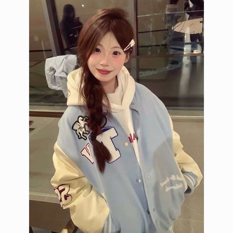 2025春秋季新款青少年男女生宽松夹克美式刺绣棒球服外套上衣潮流,女装棉衣/棉服,星座218-8