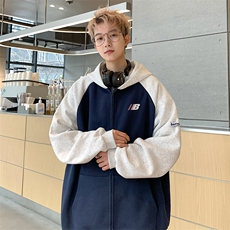 美式开衫卫衣男款春秋季潮牌撞色拼接青少年插肩袖运动风夹克外套，男装卫衣，星座1503