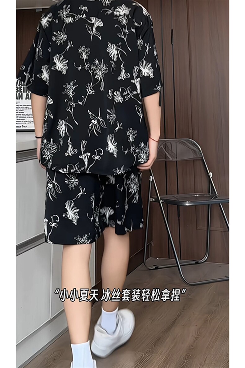 短袖衬衫男+短裤男潮流休闲套装男M-5XL大码TZ78720P50控98模特图,男装牛仔裤,星座226-1