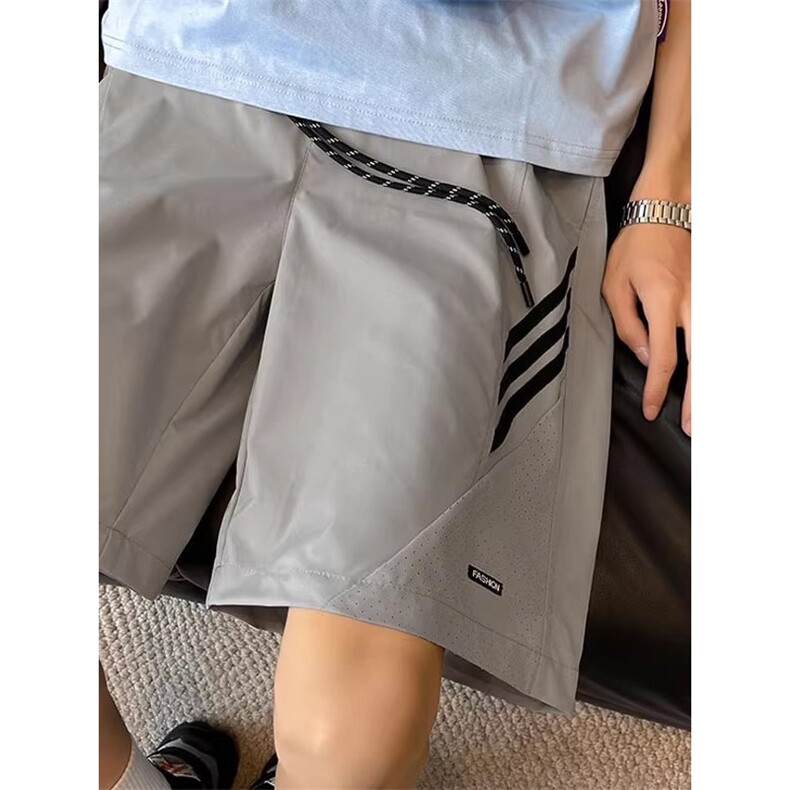 三条杠机能冲锋短裤男夏季潮牌冲孔透气宽松速干篮球运动五分裤子,男装牛仔裤,星座1210-1