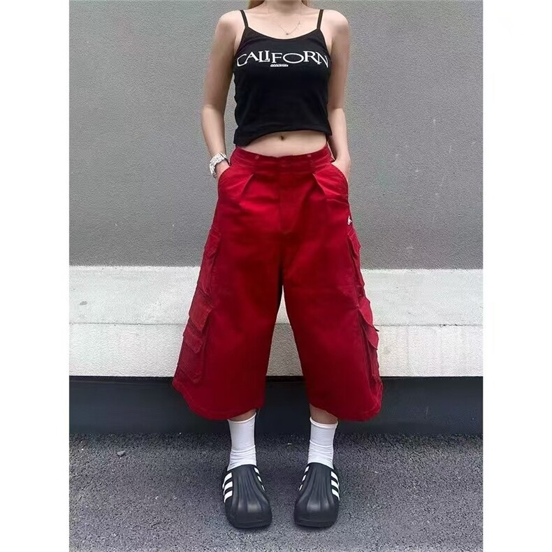 美式小众辣妹工装短裤女夏季宽松ins潮流直筒休闲显瘦阔腿七分裤,男装牛仔裤,星座506A