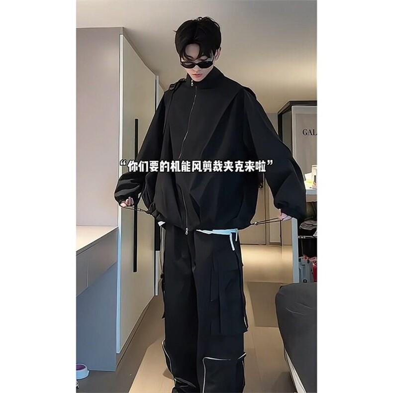 美式黑色机能防水冲锋衣外套男cleanfit设计感高级痞帅廓形夹克秋图片