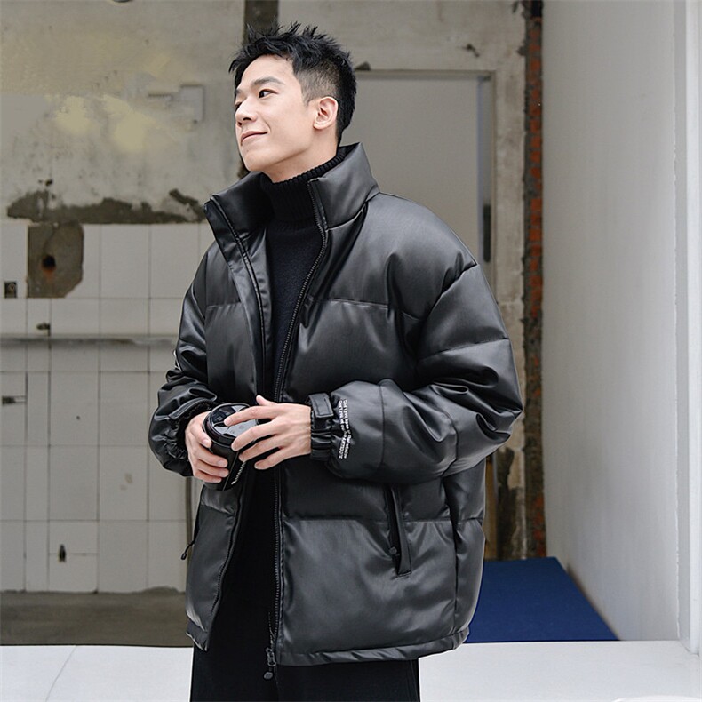 PU皮棉衣男韩版加厚冬季男装立领棉服301D-1-GM02-P135不低168,男装棉衣,星座1302