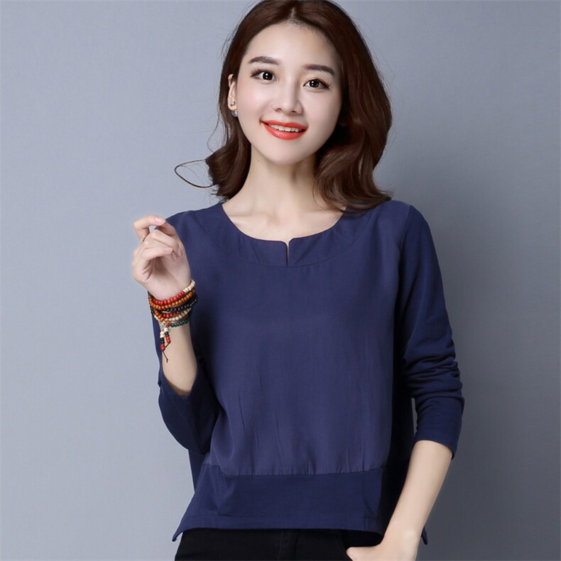 2021年春季长袖适中圆领纯色T恤大码女装简约百搭，女装大码女装，秋牧寒烟