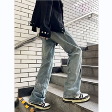 牛仔裤男韩版潮流拼接个性高街帅2024秋冬新款ins长裤RK1057-P48，男装牛仔裤，星座412-2