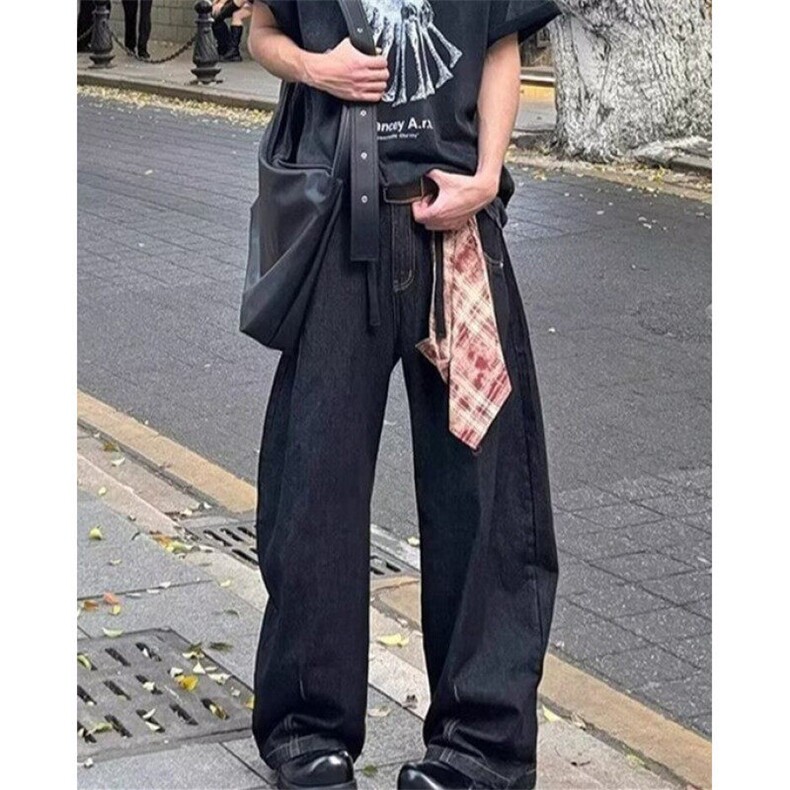 弯刀牛仔裤男2025美式复古宽松休闲廓形百搭水洗阔腿长裤NA447,男装牛仔裤,星座1116A（原606A-3）
