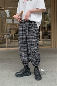 夏季新款休闲裤男韩版宽松清凉格子抽绳束脚大码运动裤  8011-P45图片