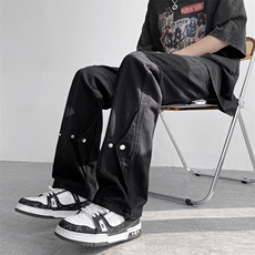 美式高街vibe风排扣牛仔裤男复古潮流宽松休闲长裤K6983-P55，男装休闲裤，星座512-4