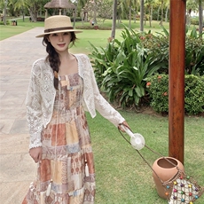波西米亚连衣裙女2025夏季新款复古气质度假风开衫吊带长裙两件套，女装套装/套裙，2C299