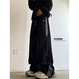 美式户外机能冲锋裤男2025春夏季新款条纹工装裤宽松直筒休闲长裤图片
