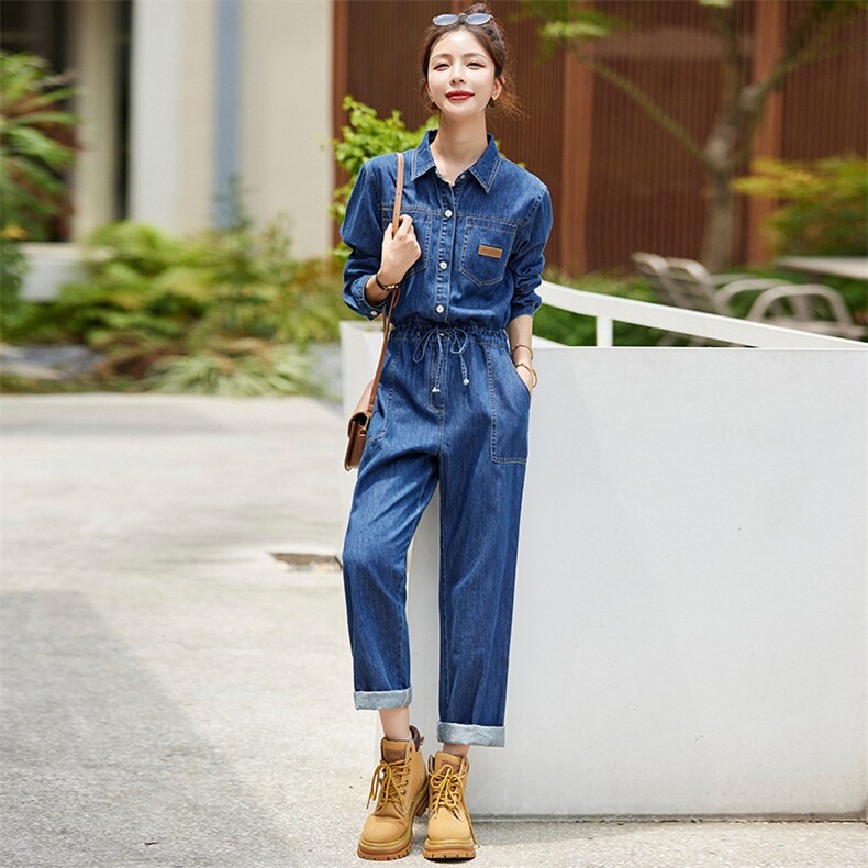 牛仔连体裤女春秋2024新款时尚连身裤超好看减龄显瘦连衣裤,女装连体裤,E百度