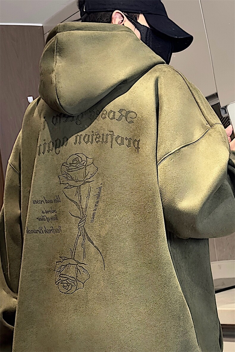 大码450G重磅奥利绒加厚烧花麂皮绒连帽卫衣P65控88常规P58控78,男装卫衣,电商A422-1