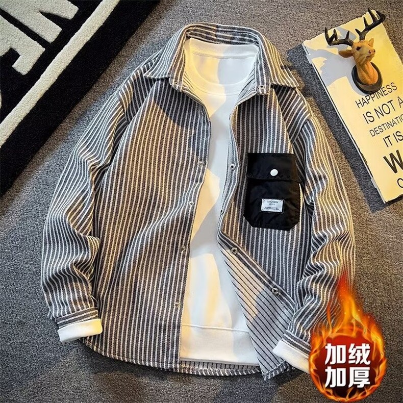 1506-1/JXXF0321/P59日系复古条纹衬衫男长袖加绒时尚外套男女,男装衬衫,星座1506-1