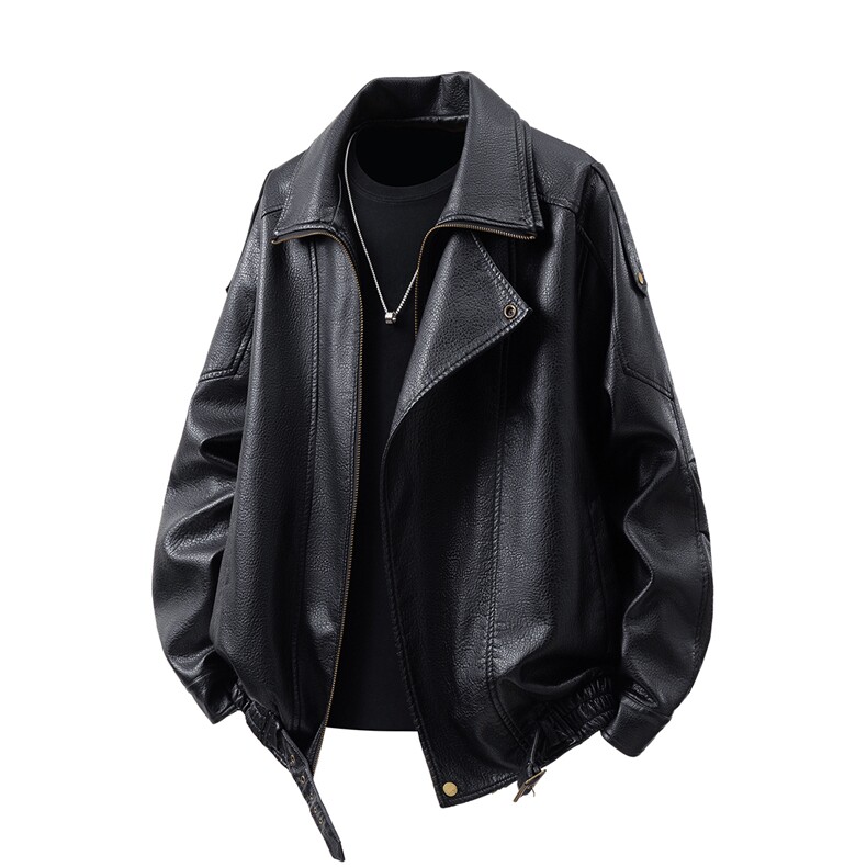 荔枝纹高端双层领廓形设计大码M-5XL机车皮衣JK78095特P118控178，男装皮衣，星座227-7