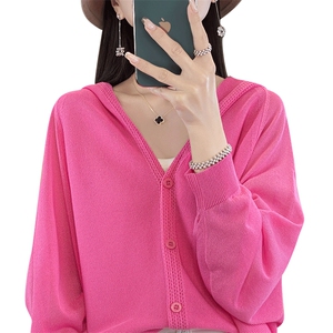 春夏新款连帽针织长袖外套女慵懒风高级气质防晒空调罩衫开衫上衣图片