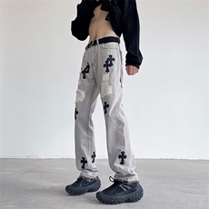 美式高街牛仔裤男韩版潮流十字2024春季新款ins长裤RK1499-P59，男装牛仔裤，星座412-2