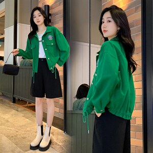 外套女2022年春季新款常规百搭长袖纯色牛仔上衣刺绣小个子时尚,繁花梦每日穿衣搭配图片