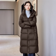 过膝加厚羽绒棉服2025新款白鸭绒加长款冬装外套直筒连帽棉袄女，女装羽绒服，阿舍尔精品