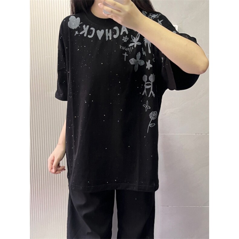 H0914-P35原版裁片印+大小烫金螺纹领+包边拉肩短袖T恤,女装T恤,星座617A-2