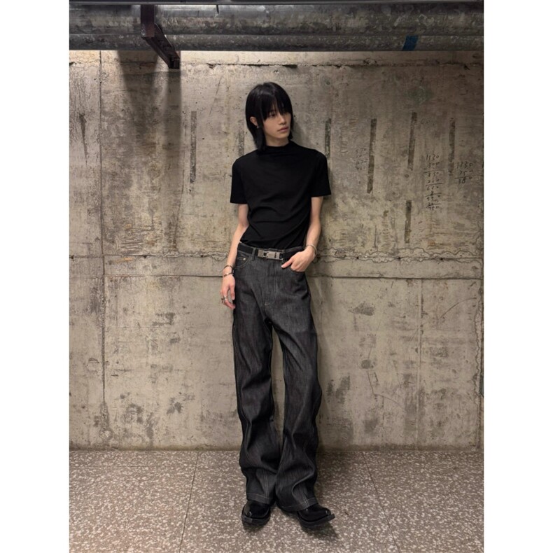 W11078-P58网图现货新款小众美式复古原牛百搭微喇拖地牛仔裤,男装牛仔裤,星座1608