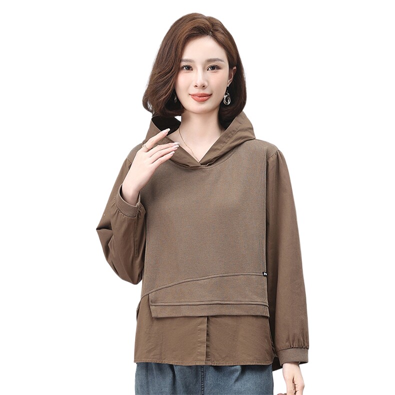 时尚宽松显瘦长袖连帽卫衣女秋冬季新款休闲百搭上衣外套6576,女装衬衫,叶笙衣