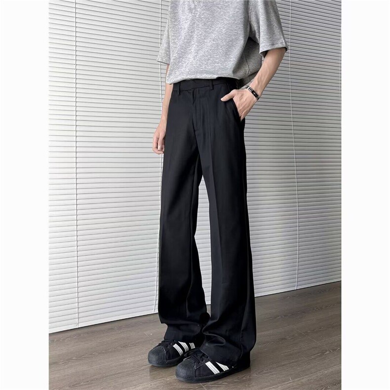 复古垂感休闲西裤男夏季新款宽松百搭高级微喇西装直筒裤9500P46，男装西裤，星座410-2