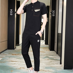 夏季休闲运动套装男士潮牌潮流短袖t恤冰丝衣服一套帅气TZ65-P45图片