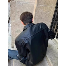 正肩皮衣外套发型师痞帅翻领机车夹克JK234特P71，男装皮衣，星座908-1