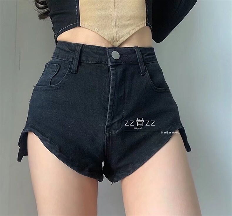 夏季大长腿热裤高腰显瘦紧身翘臀弹力不规则显腿长超短牛仔短裤女，女装短裤/热裤，非凡制衣厂