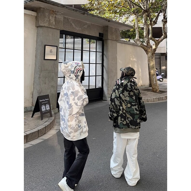 美式复古双帽迷彩连帽卫衣加绒加厚拉链开衫男女秋冬oversize外套,女装短外套,星座506A