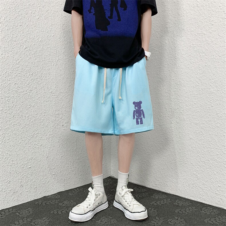 HD74242-P22华夫格短裤男大码宽松五分裤男直筒中裤,男装休闲裤,电商A040