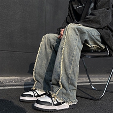 美式ins高街hiphop重工艺水洗毛边牛仔裤货号K712P65，男装牛仔裤，电商A063