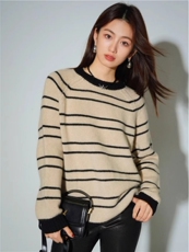 2025年夏季新款条纹针织女士上衣时尚休闲通勤通勤百搭，女装针织衫/毛衣，隆秋羊绒