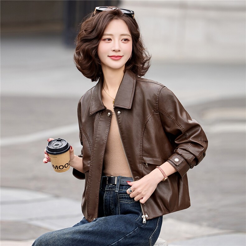 2026春装新款经典时尚皮衣小外套机车服女装,女装皮衣,1C078