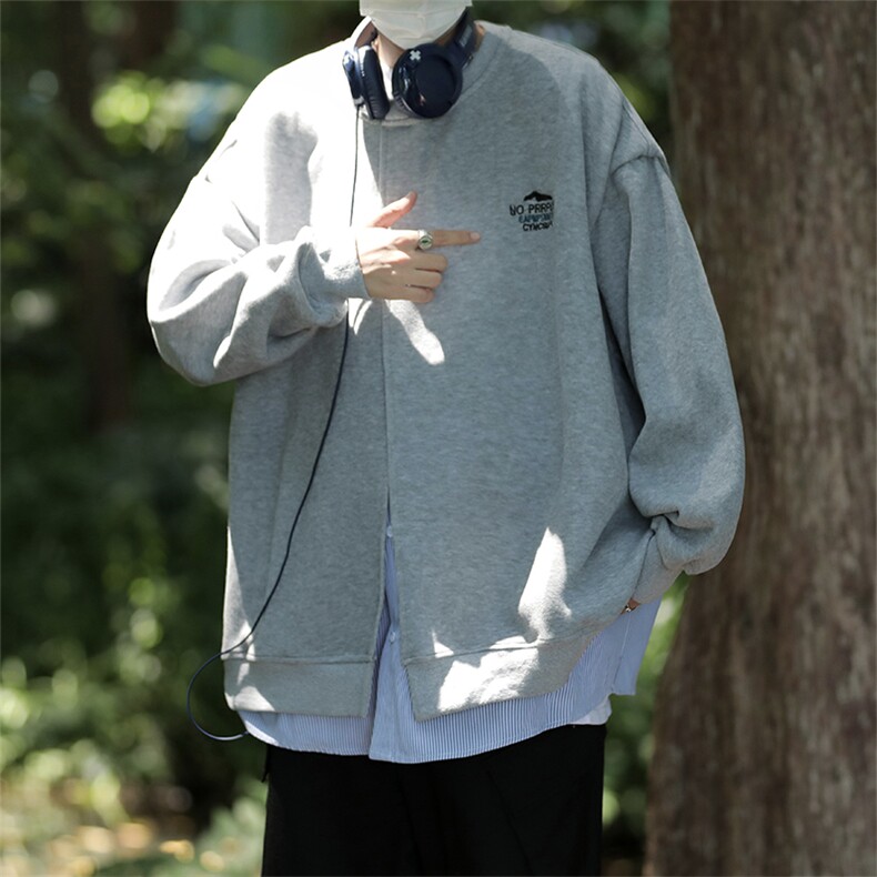 秋款男圆领卫衣假两件衬衫开衫字母印花休闲外套WY2031P50,男装夹克,星座1013-1