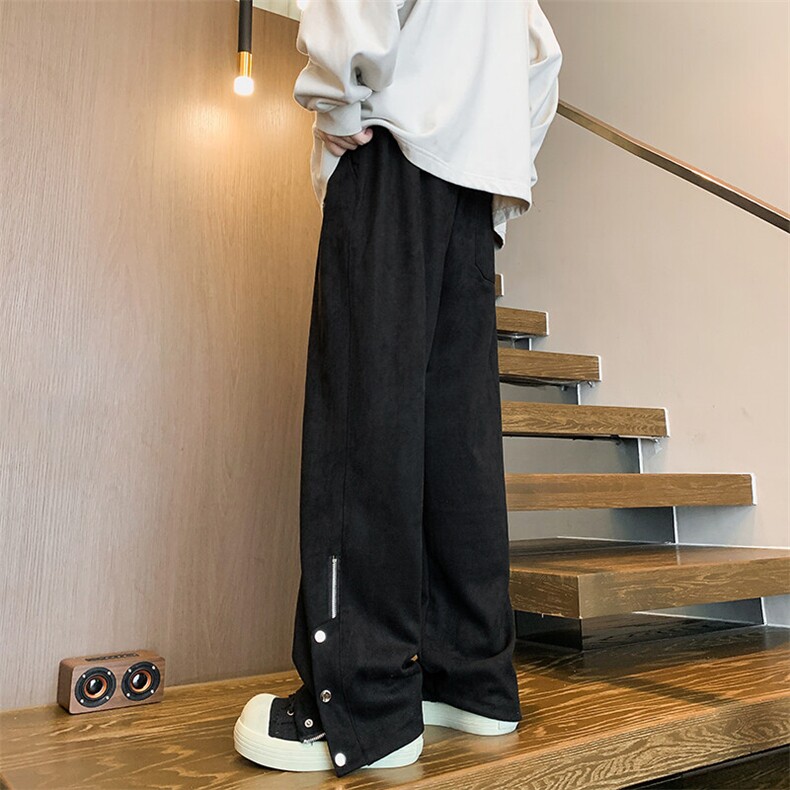 M-8XL麂皮绒排扣休闲裤大码直筒裤子拉链休闲长裤阔腿裤KZ1920P65,男装休闲裤,电商B238