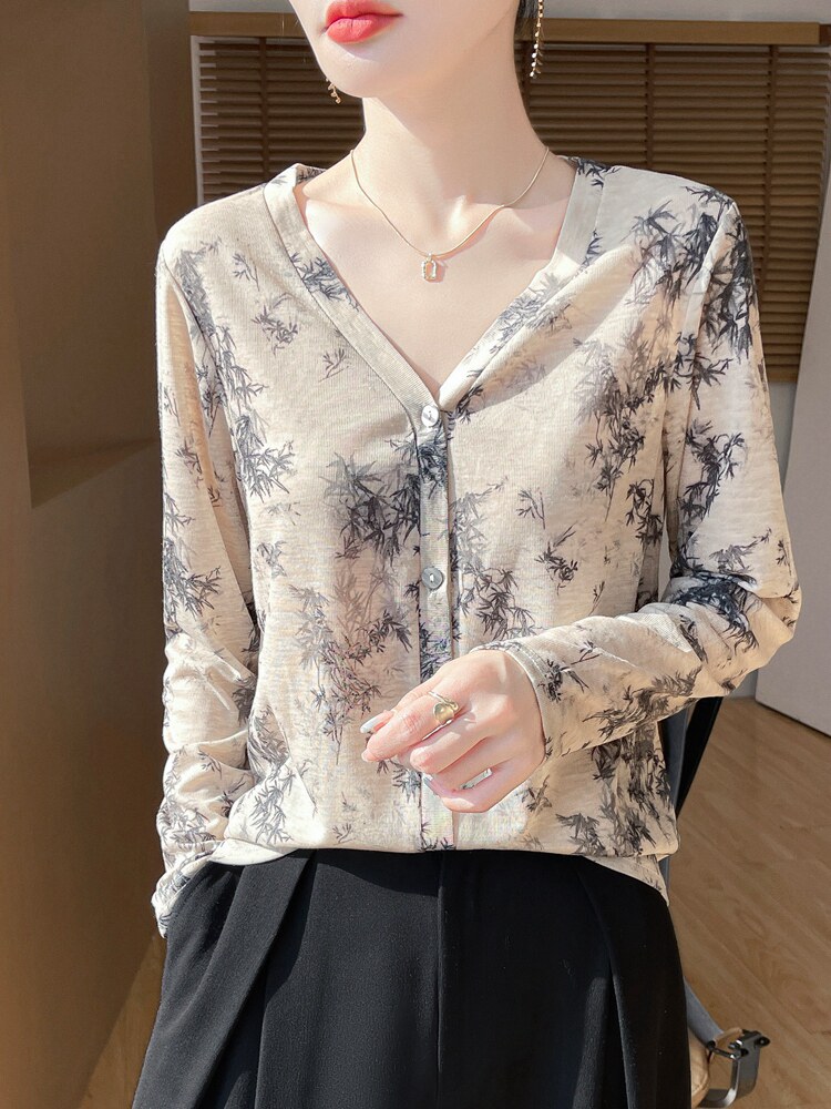 夏季轻薄开衫薄款外套长袖披肩空调防晒宽松女针织衫V领毛衫,针织衫/毛衣,绒宛羊绒