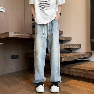 新款美式牛仔裤男宽松直筒阔腿休闲长裤子潮牌痞帅炸街AMK30 P43图片