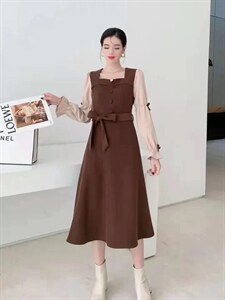 袖口蝴蝶结连衣裙，两色、四个尺码图片