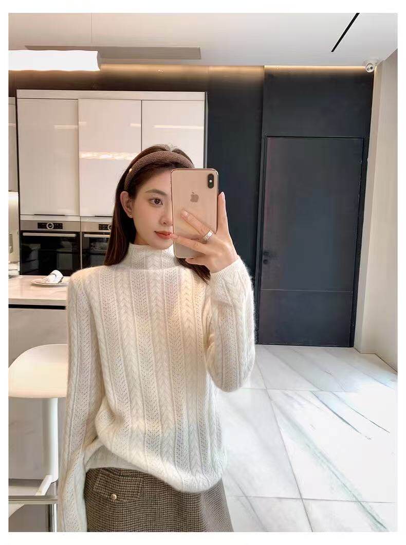 2025年秋季时尚百搭通勤简约休闲羊毛半高领扭花毛衣，女装羊毛衫，鑫之绒