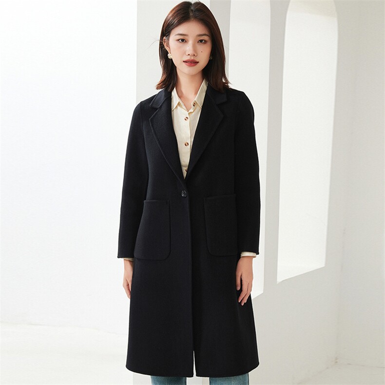 西装领长款2024年秋冬季新款羊毛双面呢大衣,女装双面呢大衣,织美生
